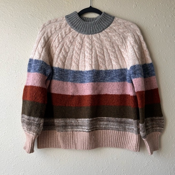 Madewell Deacon Cableknit Mockneck Sweater in Stripe - Picture 3 of 7